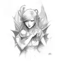Dragon and red-haired girl pirate with him tattoo design idea