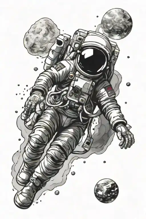 astronaut floating in space tattoo design idea
