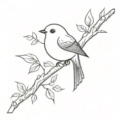 little bird on a branch heartbeat tattoo design idea