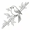 little bird on a branch heartbeat tattoo design idea