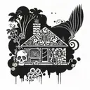 A psychedelic rave scene with abstract shapes and patterns, incorporating elements of fear and loathing in Las Vegas tattoo design idea