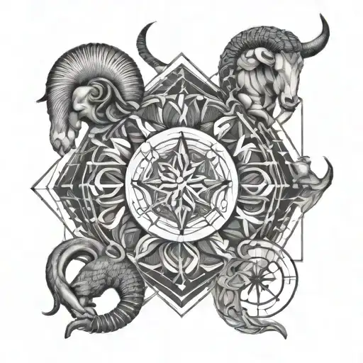astrological signs of Aries, Sagittarius and Taurus intertwined tattoo design idea