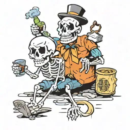three drunk cartoon skeletons tattoo design idea