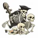 three drunk cartoon skeletons doing stupid things  tattoo design idea