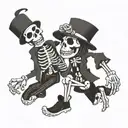 three drunk cartoon skeletons doing stupid things  tattoo design idea