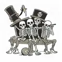 three drunk cartoon skeletons doing stupid things  tattoo design idea