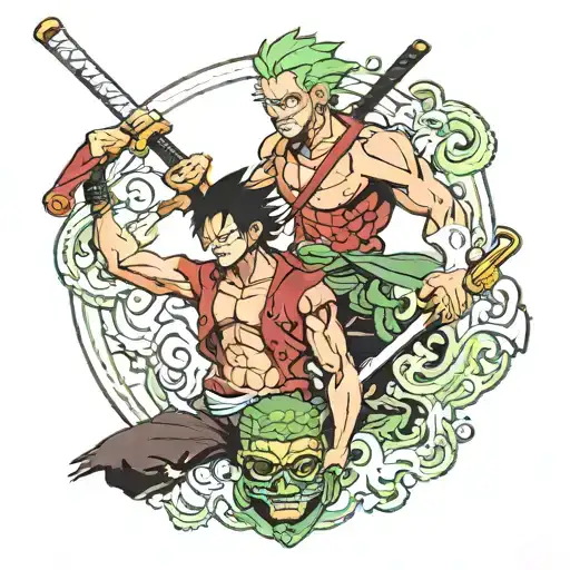 luffy y zoro roronoa tattoo design idea