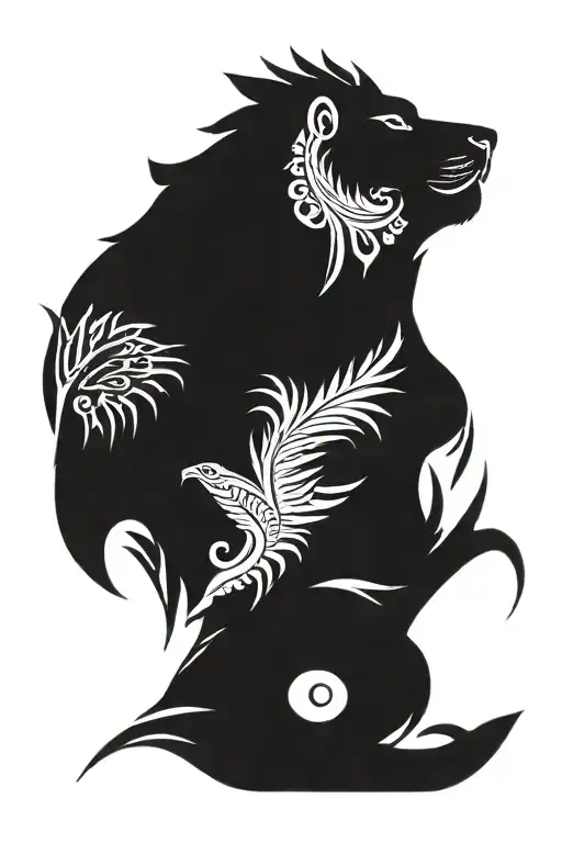 Main Idea: Image representing ambition, determination, and strength. Style: Contemporary tribal with animal elements. De tattoo design idea