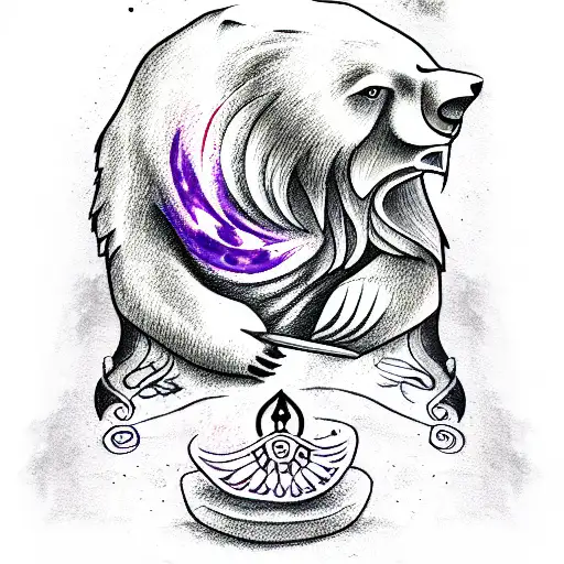 tarot card strength with bear tattoo design idea