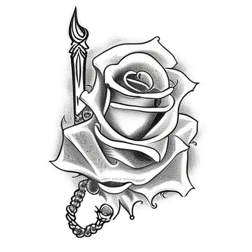 Dagger cutting through a rose with blood sprayed around tattoo idea |  TattoosAI