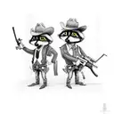 Two Racoons dressed like cowboys having a shootout with revolvers tattoo design idea