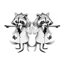 Two Racoons dressed like cowboys having a shootout with revolvers tattoo design idea