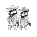 Two Racoons dressed like cowboys having a shootout with revolvers tattoo design idea