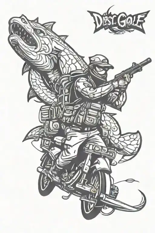 disc golf fishing car gun ninja tattoo design idea