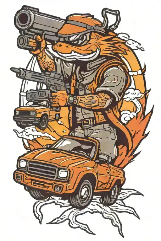 disc golf fishing car gun ninja   tattoo design idea