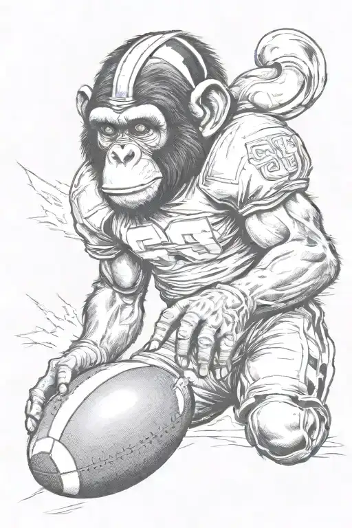 chimp in football guard fiercely running a football with a 27 jersey tattoo design idea