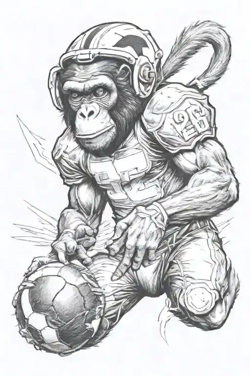 chimp in football guard fiercely running a football with a number 27 jersey tattoo design idea