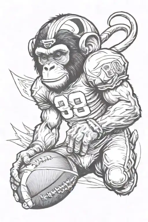 A tattoo design for my bicep. I want a monkey in football gear. I want the jersey to be green and yellow and the number  tattoo design idea