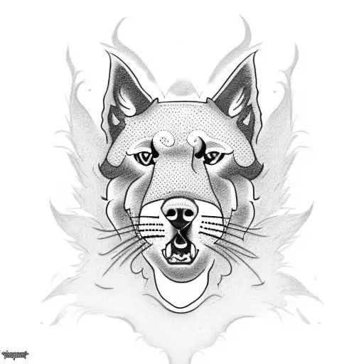 Design a dotwork tattoo featuring a WSU Cougars football player with a dog by their side tattoo design idea