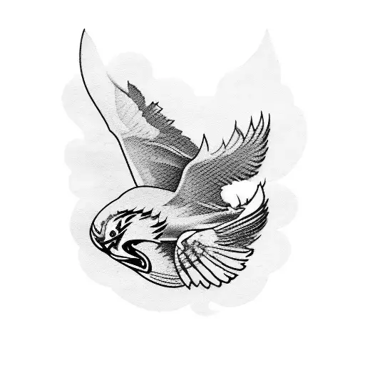Combine the silhouette of a seahawk with a blackwork tattoo of a family camping in the outdoors tattoo design idea