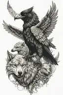 Valkyrie, raven, wolf tattoo design idea