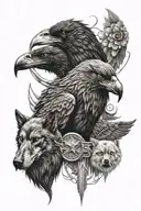 Valkyrie, raven, wolf tattoo design idea