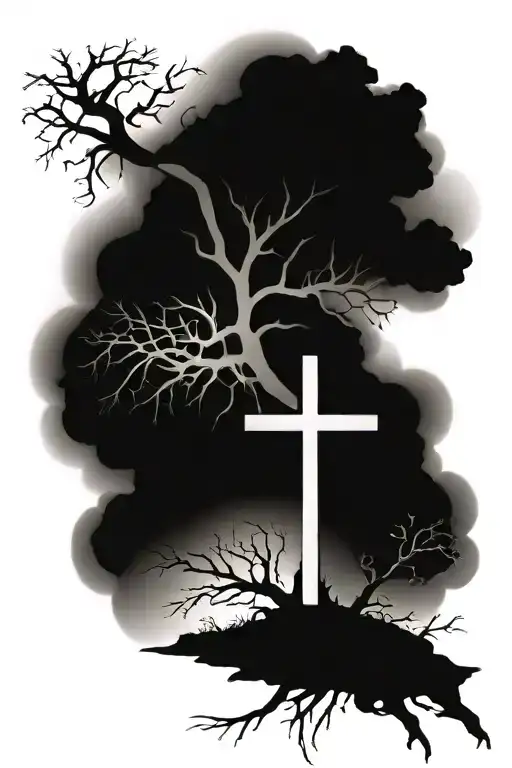 cross, roots, psalm 118:18 tattoo design idea