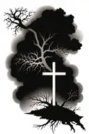 cross, roots, psalm 118:18 tattoo design idea