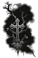 cross, roots, psalm 118:18 tattoo design idea