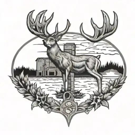 white tail deer grain elevator  tattoo design idea