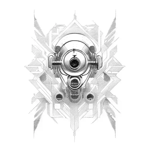 Cyberpunk-inspired black line art tattoo fusing trans symbol & futuristic aesthetic. tattoo design idea