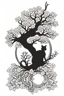 oak tree, black cat, white rabbit, full moon, warratah flower tattoo design idea