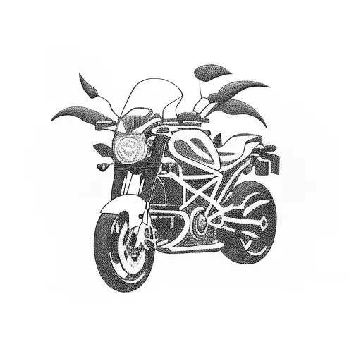 Minimalistic silhouette of a motorcycle surrounded by various sea creatures tattoo design idea