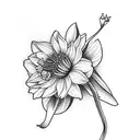 chickadee with daffodil and chrysanthemum tattoo design idea