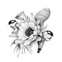 chickadee with daffodil and chrysanthemum tattoo design idea