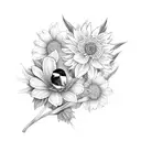 chickadee with daffodil and chrysanthemum tattoo design idea