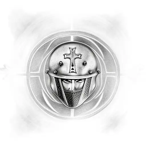 medieval shiel surrounding a cross with a Roman helmet  tattoo design idea