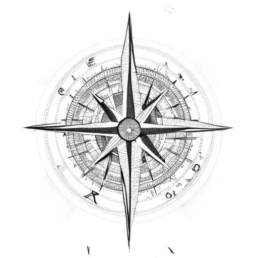 A cross made of lakes with a compass at its center tattoo design idea
