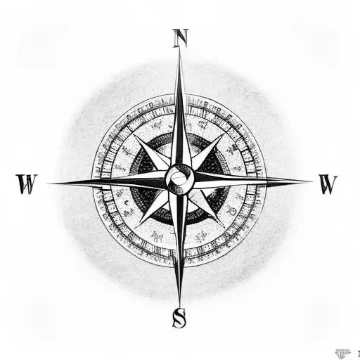 A compass embedded in a cross surrounded by mountain peaks tattoo design idea