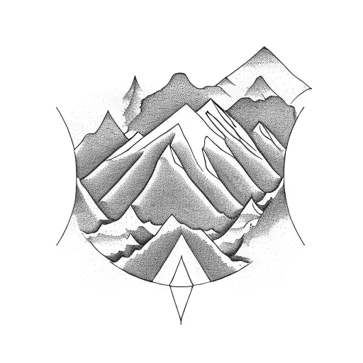 A family of mountain peaks forming the shape of a compass tattoo design idea