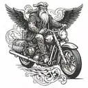 Odin riding a motorcycle towards viewer tattoo design idea