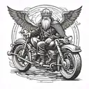 Odin riding a motorcycle towards viewer tattoo design idea