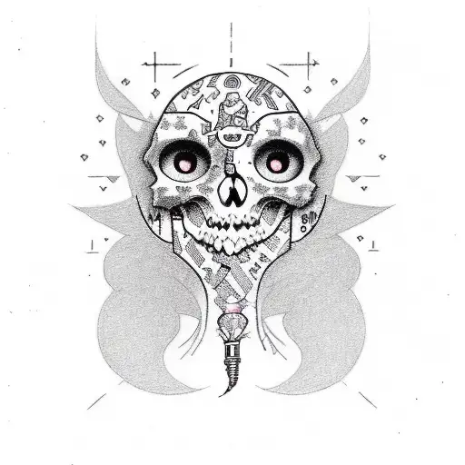 draw a sketch for a tattoo with patterns and symbols in the style of grimes tattoo design idea