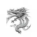Dragon with medieval swords tattoo design idea