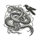 snake and a crow fighting demons tattoo design idea