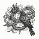 snake and a crow fighting demons tattoo design idea