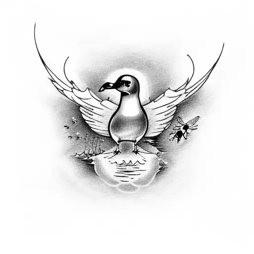 A fire spinning seagull with a bee and a pohutakawa tree tattoo design idea