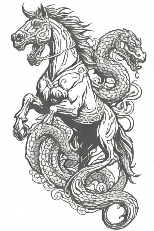 Horse fighting with Snake tattoo tattoo design idea