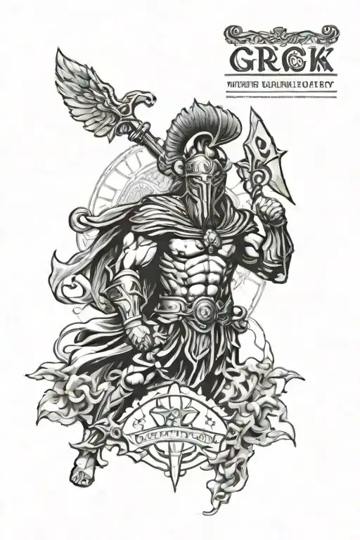 greek mythology sleeve with spartan  tattoo design idea