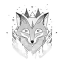 a ghostly fox walks through a forest of Sitka and Evergreen trees under a night sky in the mountains.  tattoo design idea